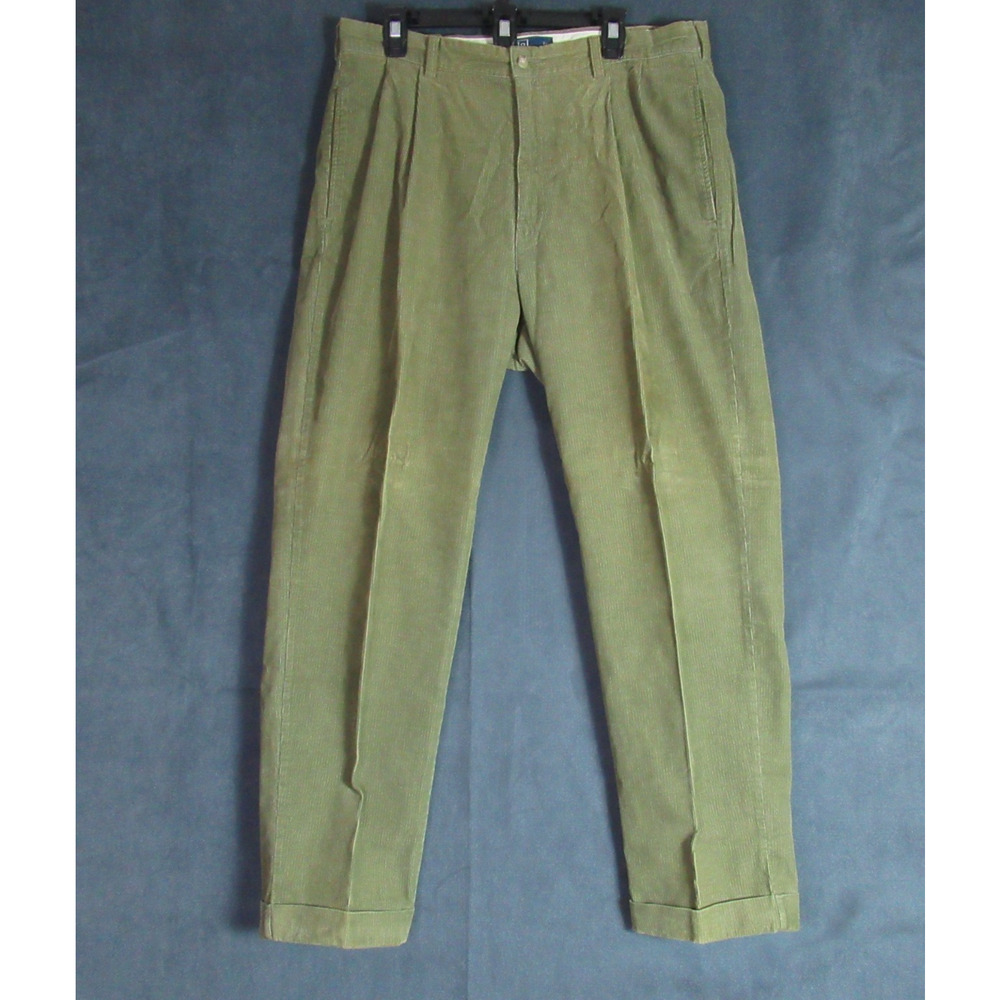 Vintage Polo Ralph Lauren Hammond Pant Corduroy Cuffed Green Men 38x32 Old Money